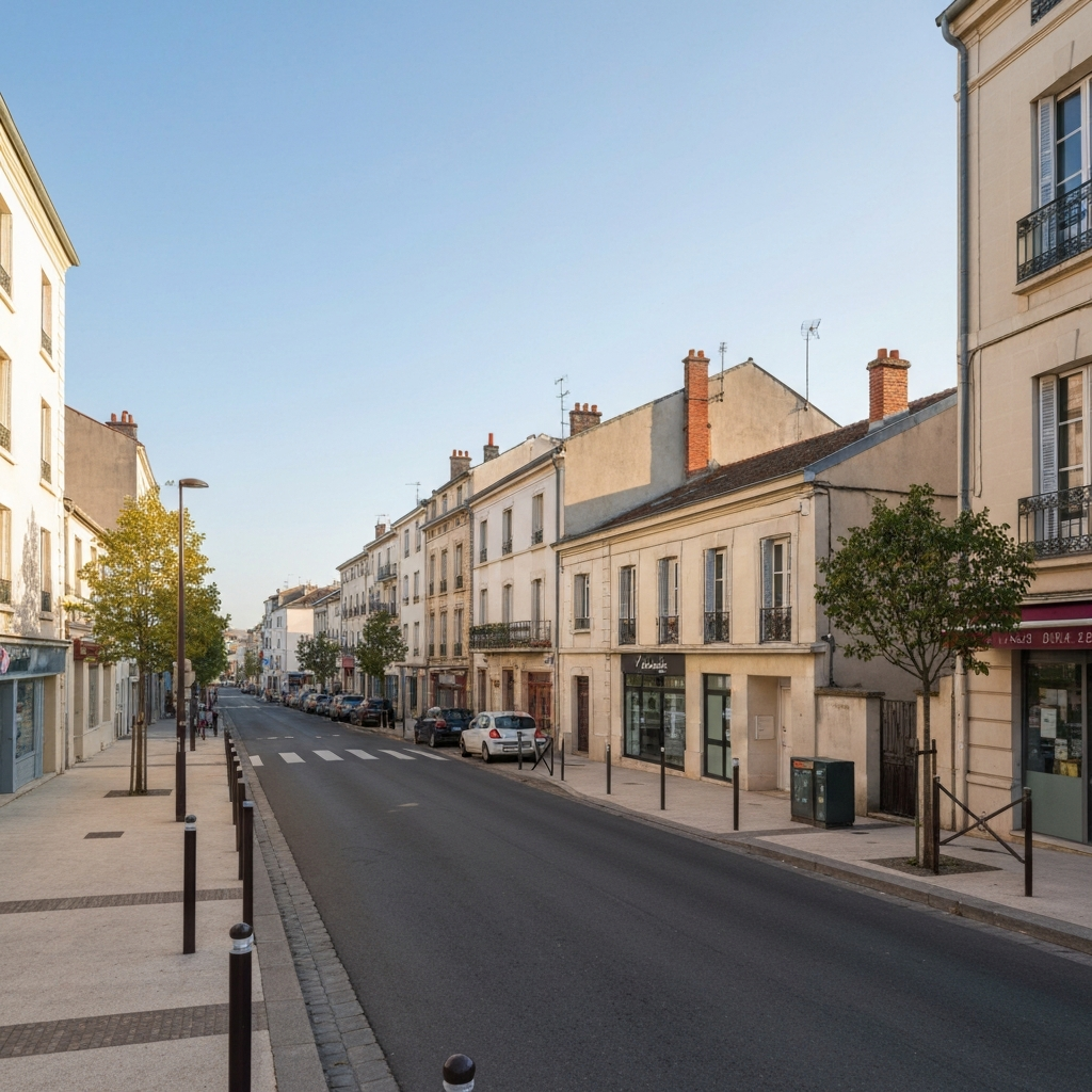 Vue de la Rue de la République à Villefranche-de-Lauragais avec indication des prix au mètre carré