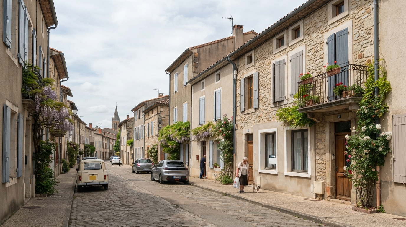 Vue d'ensemble d'un quartier résidentiel avec des maisons modernes et des rues calmes